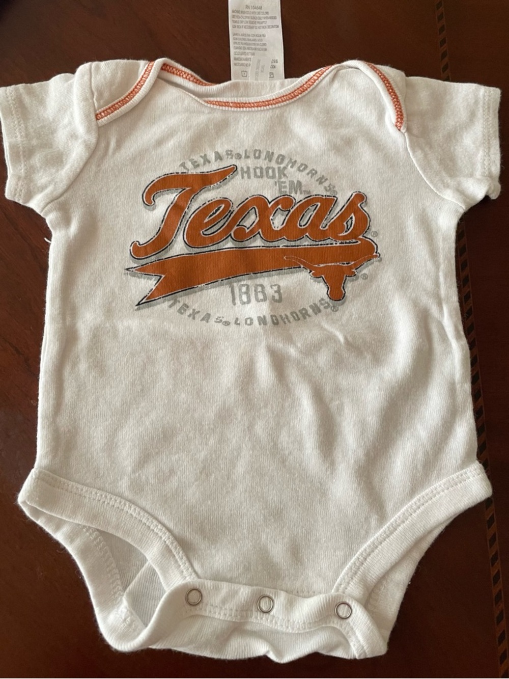 UT Texas Longhorns 1883 White Onesie, Sz 3-6 Mos
